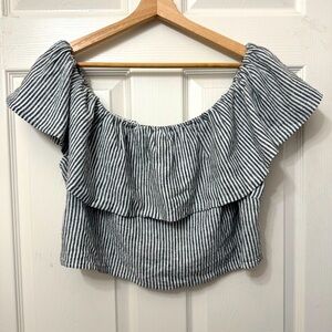 A New Day Women’s Black White Striped Ruffle Off-Shoulder Crop Top Size XXL NWT
